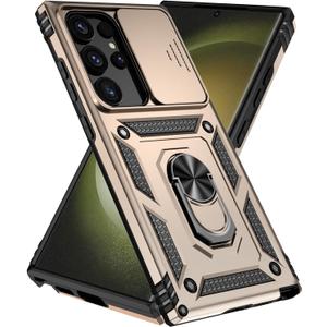 SunStory Phone Case for Samsung Galaxy S24 Ultra Case with Kickstand and Slide Camera Cover [ Military-Grade ] Full Body Drop Tested Protective Cover (Gold, Galaxy S24 Ultra 6.8)