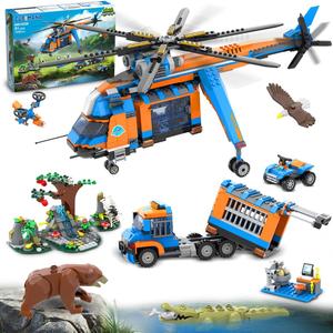 City Jungle Adventurer Helicopter Building Toys - 1356PCS Forest Truck Adventure Building Set with Car Crocodile Brown Bear Wildlife Rescue Blocks Playset Easter Gift for Kids Boys 6+