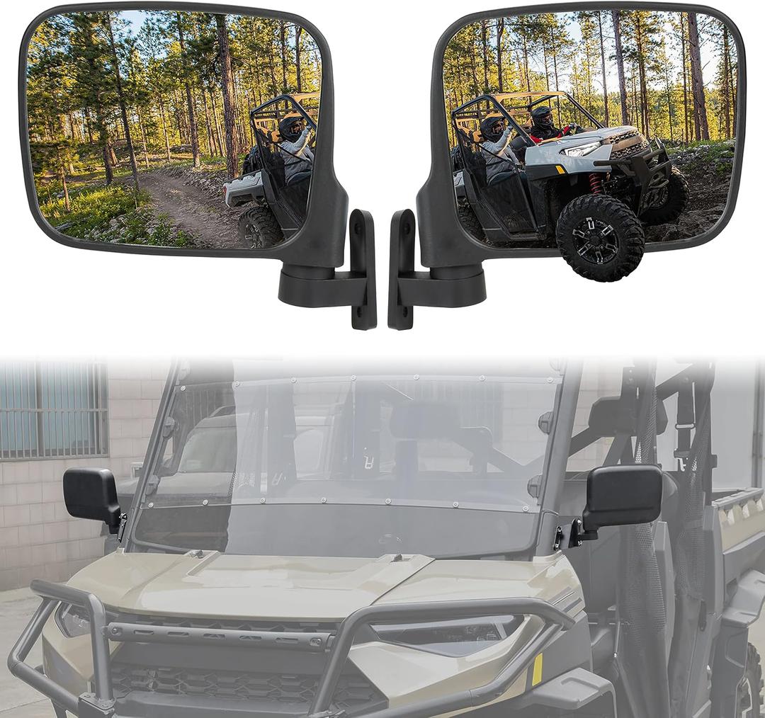 SAUTVS Adjustable Rearview Side Mirrors for Polaris Ranger XP 1000/ Ranger 1000/ Crew 2018-2025, Folding Clear Rear View Side Mirrors Accessories(2PCS)