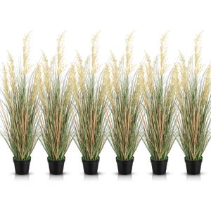 Jexine 6 Pcs Tall Artificial Grass Plant 4 ft Potted Artificial Greenery Floor Plants Faux Pampas Grass Tall in Pot for Housewarming Gift House Garden Bathroom Lobby Outdoor Decoration
