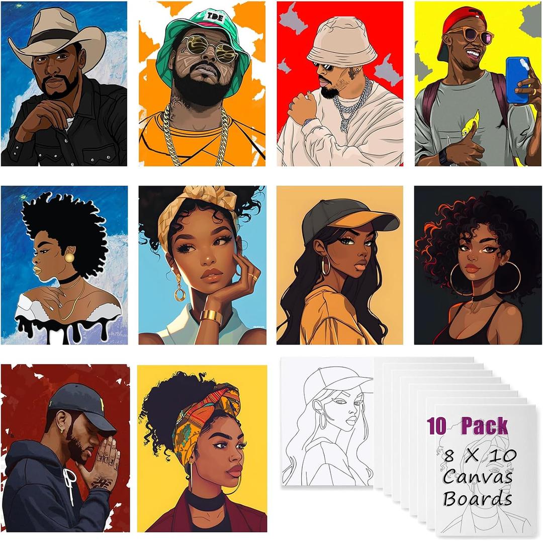 10 Pack Pre Drawn Canvas Boards for Painting for Adults, for Paint Party Favors,Beginner Favor, Paint by kit for Adults(Couple) Sip and Paint kit Date Night