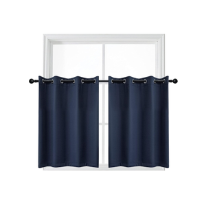 YGO Navy Blue Blackout Curtain Tiers Light Block Energy Saving Drapes Set Blinds Grommet Top Window Valances for Kitchen 52 inch W x 36 inch L 2 Pieces