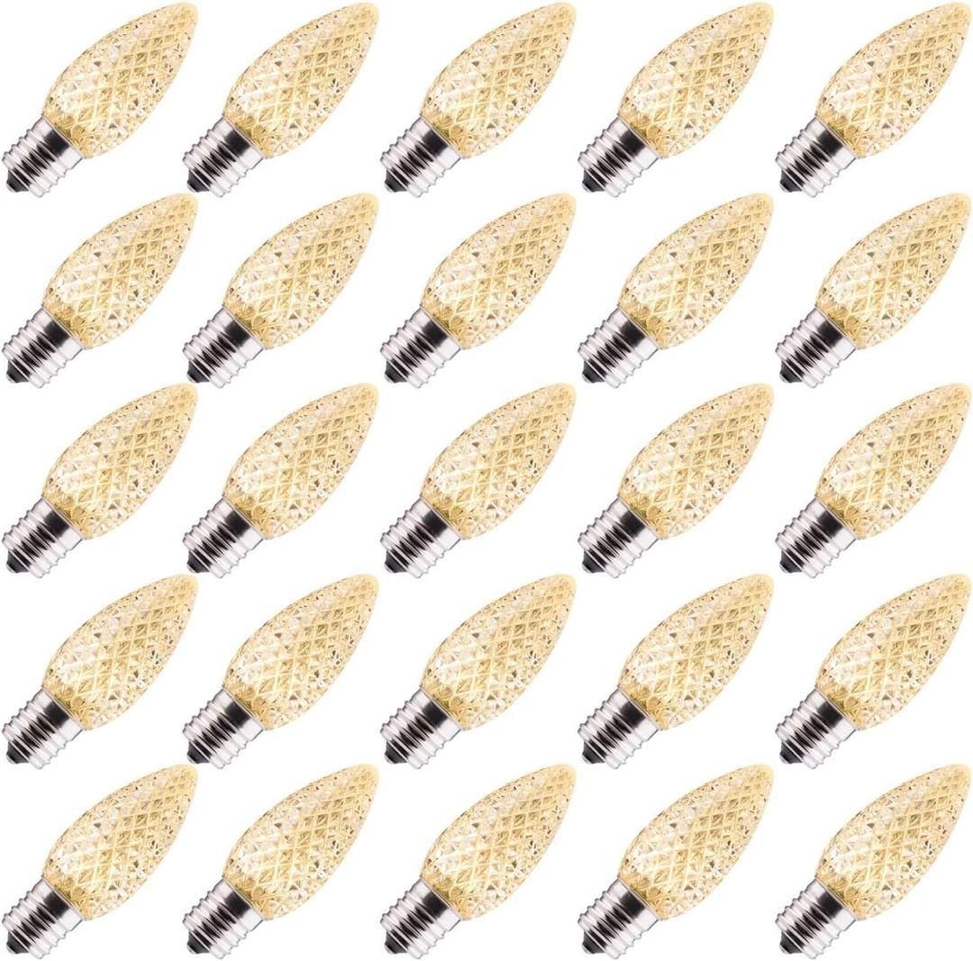 Brightown 25 Pack C9 Led Replacement Christmas Light Bulb, C9 Shatterproof Led Bulb for Christmas String Light, E17 Intermediate Base, Commercial Grade Dimmable Bulbs, 2 Diode (Led's), Warm White