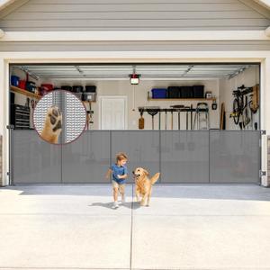 Reinforced 41" Extra Tall Retractable Baby Gates Extra Wide Dog Gate 150" Retractable Pet Gate with Support Rods, Indoor Mesh Gates for Kids or Pets Retractable Fence Outdoor Extra Tall Dog Gate, Gray