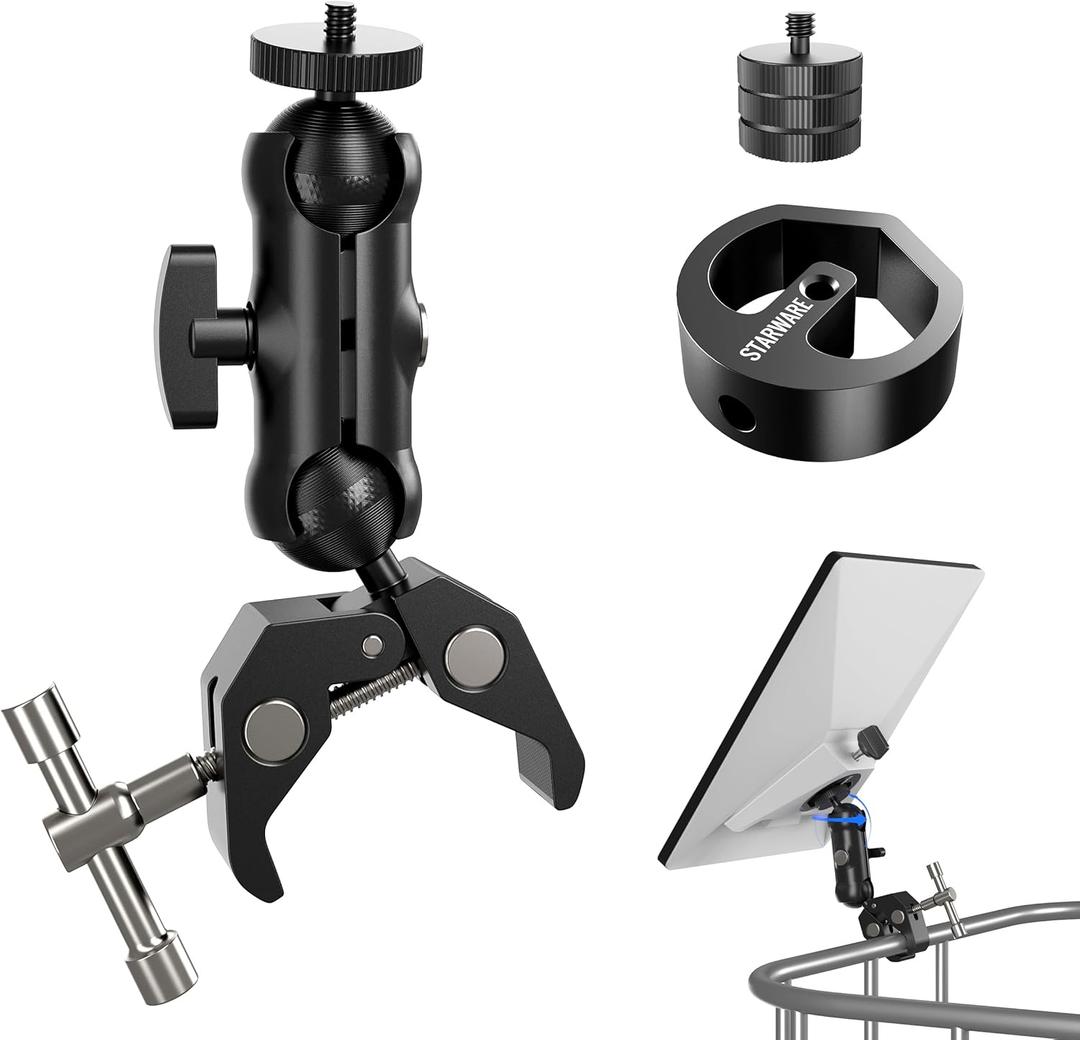 STARWARE Starlink Mini Mount - Aluminum RV Pole Mount with Tripod Adapter, Old Versions Original Pipe Adapter Compatibility, Adjustable Car ClampMount for RV, Yacht, Roofs, and Rods