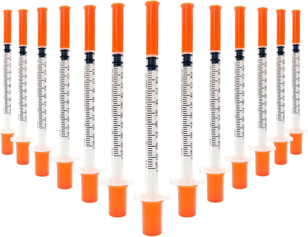 Syringes with Needle, 30 Pack U-100 1ml 30G 5/16" (8mm) Disposable Syringe, Lab Supplies Individual Wrapped