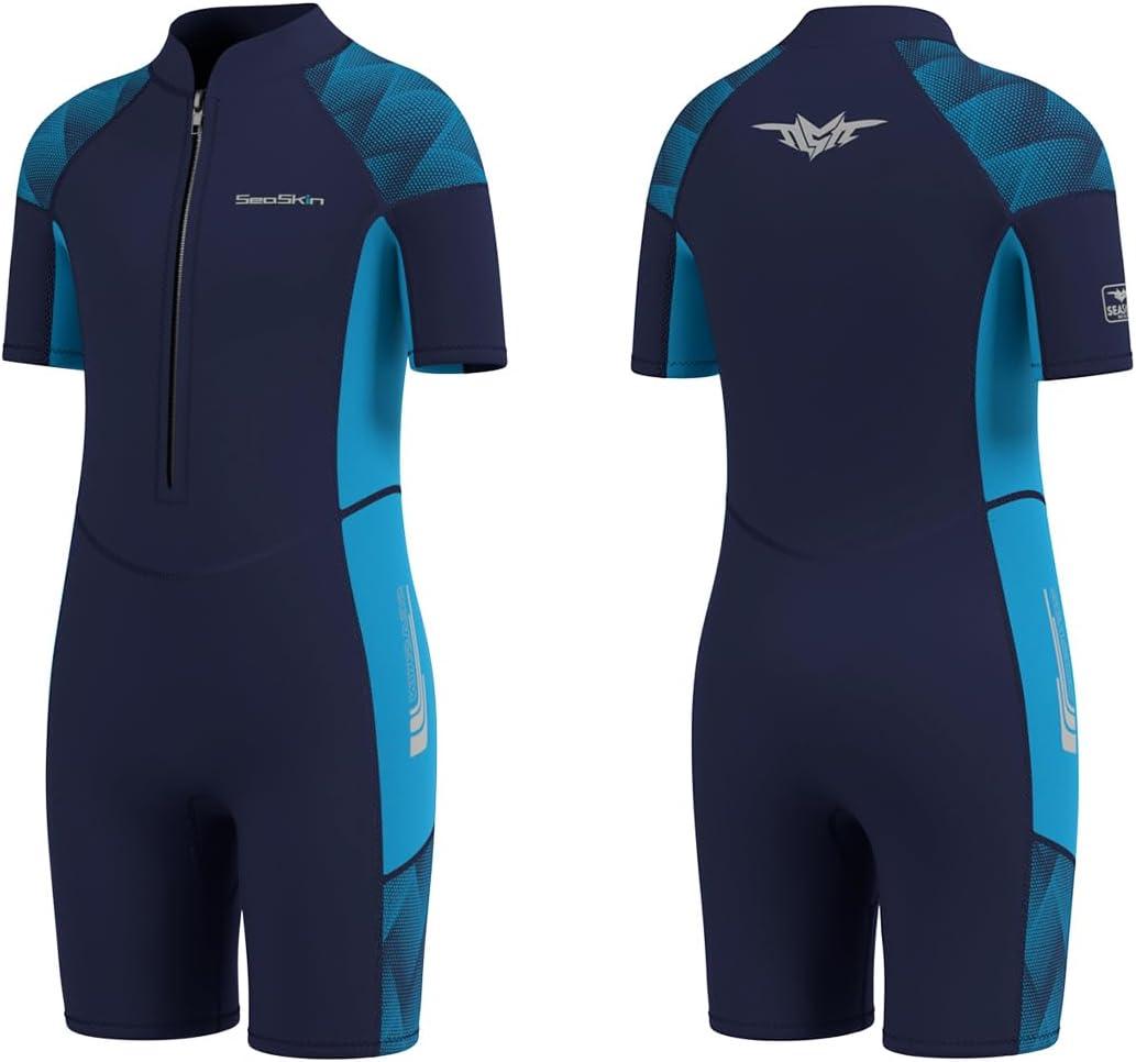 Seaskin Kids Wetsuit for Boys Girls Toddler, 2mm Front Zip Thermal Swimsuits Shorty Diving Suits Size 6