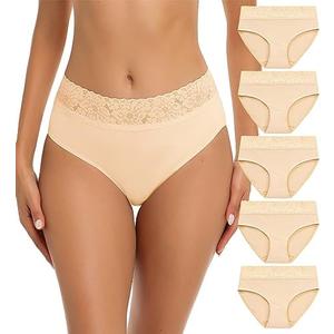 RHYFF Womens Underwear Cotton Bikini Panties Lace Soft Hipster Panty Ladies Stretch Full Briefs 5 Pack, Small