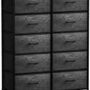Sorbus Dresser with 10 Faux Wood Drawers - Chest Organizer Unit with Steel Frame Wood Top & Handle Easy Pull Fabric Bins for Clothes - Storage Furniture for Bedroom, Hallway, Living Room & Closet