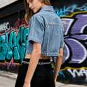 POTILI Women's Denim Top, Short Sleeve Cropped Denim Jacket Button Down Casual Jean Jacket Shirt with Pocket (Blue, XL)