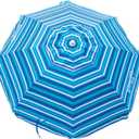 Tommy Bahama 6' UPF 50+ Tilt Beach Umbrella with Integrated Sand Anchor, Wind Vent, and Carry Bag, Blue and White