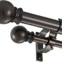 Dark Bronze Double Curtain Rods 36-72 Inch,1Front and 5/8Back Double Drapery Rod with Small Round Ball and Aluminum Brackets, Adjustable Dual Window Rod for Sheer/Blackout Curtains