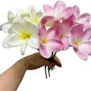 10 pc Artificial Plumeria Flowers with Stems,13inch Real Touch Lifelike Frangipani Fake Flower Bouquets for Home Office Wedding Engagement Party Spring Flowers Decor (White+Pink)