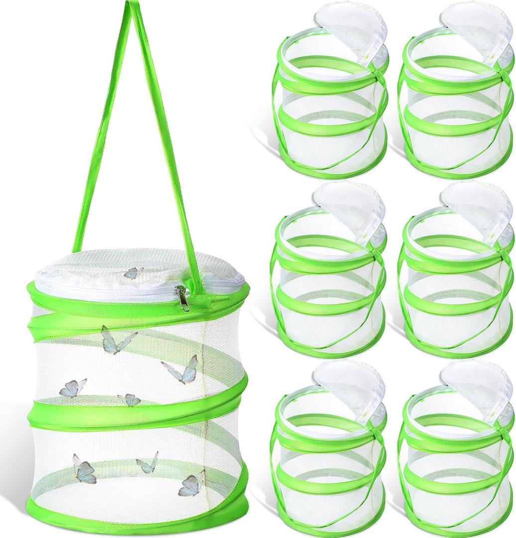Sherr 6 Pcs Mini Butterfly Habitat Cage Clear Mesh Butterfly Net Cage Container Foldable Terrarium, 6.3x7.1inch Sherr 6 Pcs Mini Butterfly Habitat Cage Clear Mesh Butterfly Net Cage Container Foldable Terrarium, 6.3x7.1inch