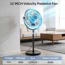 12 Inch Heavy Duty High Velocity Metal Stand Pedestal Fan | 3 speed levels, adjustable height 47.1"-55.1", solid metal fan for indoor air circulation in bedroom, patio and workshop