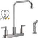 Kitchen Faucet with Sprayer,Brushed Nickel Kitchen Sink Faucet,3 Hole or 4 Hole Faucet for Kitchen Sink,Stainless Steel 2 Handle Kitchen Faucet with Side Sprayer,4 Hole Kitchen Faucets