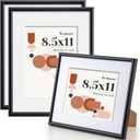 8.5x11 Picture Frame (Set of 3), 8.5x11 Photo Frames with 6x8 Removable Mat, High Definition Plexiglass, Vertical and Horizontal Display, Wall Hanging Photo Frame, Black