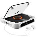 Portable CD Player with Bluetooth 5.3 Transmitter, 2000mAh Rechargeable, Built-in HiFi Dual Speakers, Supports CD/USB/AUX, LCD Display, Headphones Included for Home/Car (White)