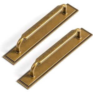 Goo-Ki 2 Pack Cabinet Pulls Handles with Back Plate Spacer, 5 Inch Hole Center Antique Brass Zinc Alloy Kitchen Hardware for Bar Drawer,2202-GT-128-G022
