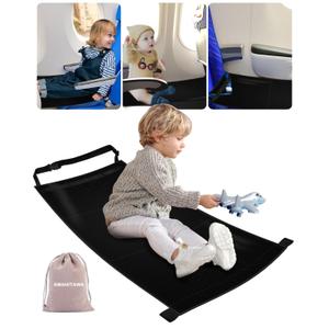 Toddler Travel Bed, Airplane Travel Seat Essentials Kids, Portable Toddler Bed, Baby Airplane Travel Cot Accessories, Airplane Must Haves for Toddlers (Black)