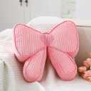 SmoothNovelty Pink Bow Pillow 12'' Coquettish Bow Shaped Decorative Pillows Soft Corduroy Pink Cushion for Girls Women Room Bed Sofa Couch Aesthetic Home Decor Gift