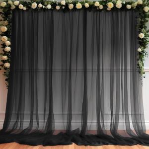 10ft X 10ft Black Sheer Backdrop Curtain for Parties, Tulle Sheer Fabric Backdrop Curtain Drapes for Baby Shower Birthday Party Photo Shoot Halloween Decorations (10ft x 10ft(2 Panels 5*10ft))