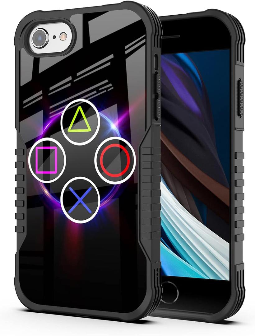 for iPhone SE 2022 2020 Case Gamer Video Game Gaming Design for Men Boys Kids, Military Grade Shockproof Bumper Anti-Scratch Acrylic Back Protection Cover for iPhone SE 3rd/2nd