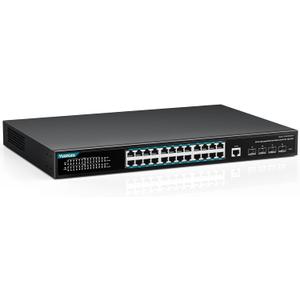 YuanLey 28 Port Gigabit Managed PoE Switch with 24 10/100/1000Mbps PoE+ Ports, 4X 10Gbps SFP+, L3 Smart Managment Ethernet Switch, VLAN, QoS, ACL, SSL, Fanless, Rackmount Network Switch