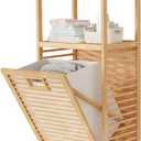 Lkeiyay Laundry Hamper Tilt-Out Laundry Linen Hamper Bamboo, 2 storage shelves and Removable Lining for Bedroom,Laundry Room,bathroom storage cabinet (2 Tier - Small)
