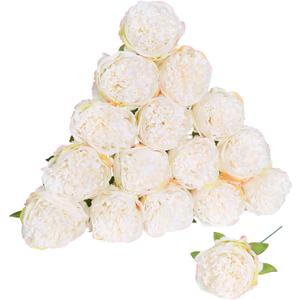 16pcs Peony Artificial Flowers Fake Peonies Bulks Cream White Silk Peonies Flowers Faux Peony Flowers Heads with Stems for Home Wedding Party Festival Baby Shower Decorations (Cream White)