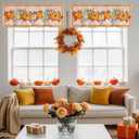 Window Valance Rod Pocket Panel for Kitchen Bedroom Windows Thanksgiving Maple Leaf Fall Pumpkin Harvest Valances Short Curtain Bathroom Treatment Drapes Vintage Wood Board Orange Buffalo Check (54"W x 18"L (Pack of 1))
