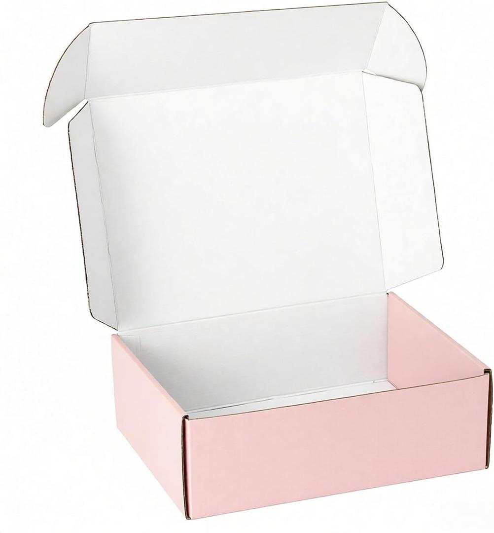25 Pack 12"x9"x4" inch Shipping Boxes Pink Corrugated Cardboard Box for Small Business, Mailer, Shipping, and Packing