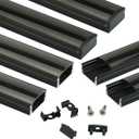 Muzata 6Pack 3.3FT/1M LED Channel Black Aluminum U Shape LED Strip Channel with Transparent Smoky Black Cover Easy Installation U1SW BB 1M