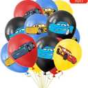 52Pcs Cars Birthday Party Supplies, Party Decorations Set Include Banner, Backdrop, Balloons, Hanging Swirls, Cake Cupcake Toppers, Tablecloth for Boys Girls Cars Theme Party