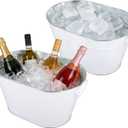 2 Pack Galvanized Beverage Tub, 3 Gallon Ice Buckets Metal Drink Buckets with Handles for Champagne Cocktails Wine Beer for Catering MimosaBars Parties, White