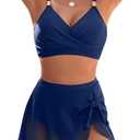 Blooming Jelly Womens High Waisted Bikini Set Gold Metal Two Piece Swimsuits Tummy Control Tie Knot 2026 Bathing Suits (Blue, L)