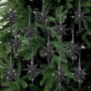 12 Pcs Christmas Black Bethlehem Star Ornament 4.72 x 2.95 Inch Star of Bethlehem Christmas Tree Topper Glitter Ornament Plastic Nativity Stars Hanging Decor Accessories