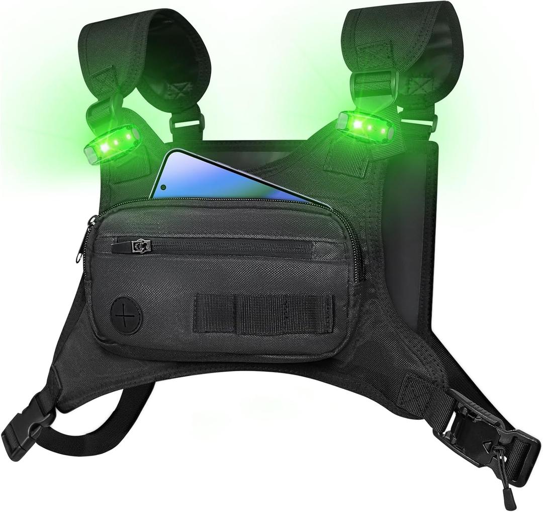 2025 Running Chest Pack,Running Phone Holder With Extra Storage,Led Light Chest Vest For Man Runner,Cycling,Motorcycle,Workouts