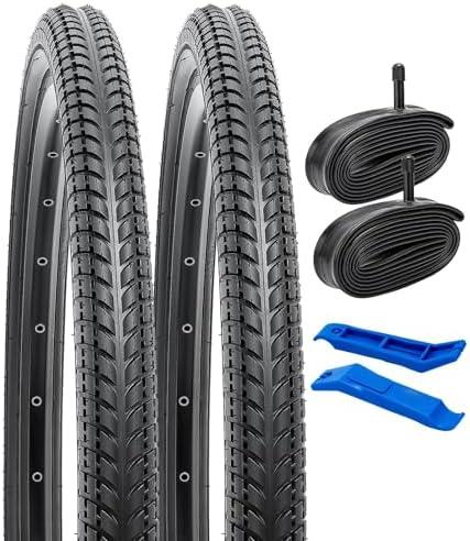 YUNSCM 2-PCS 26" Road Bike Tires 26 X 2.0/53-559 and 26" Heavy Duty Bike Tubes Schrader Valve Compatible with 26x1.95 26x2.0 26x2.10 Bike Bicycle Tires and Tubes (Y-1065)
