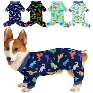 Bienbee Dog Pajamas, 4 Pack Dog Recovery Suit Shedding Suit Cute Soft Puppy Clothes Dogs Pjs Onesies Jammies Adjustable Breathable & Stretchy Clothes for Small Medium Large Dogs Girl Boy Puppy-XL