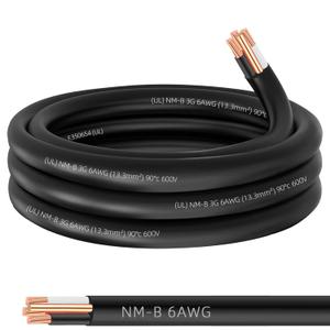 NM-B 6/3 Wire with Ground,15ft 6 AWG Copper Wire 6 Gauge 3 Conductor Nonmetallic Sheathed NM-B Cable,6/3 NM-B W/G Wire Stranded Indoor Residential Electrical Wiring for Branch Circuit Switches,Outlets