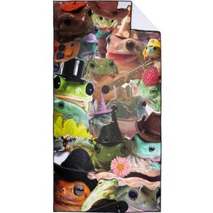 Frog Collage Beach Towel for Animal Lovers, Thin Lightweight Sand Free Quick Dry Microfiber Towels, Extra Large 36" x 72"
