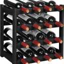 VASMIA Wine Rack, 4-Tier Bamboo Wine Racks Countertop,Sturdy and Durable Wine Storage Cabinet Shelf,16 Bottles Wine Holder for Kitchen Pantry, Black