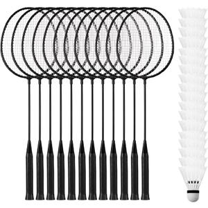 Wettarn 12 Pcs Badminton Rackets Bulk with 18 Nylon Badmintons, Shuttle Set for Beginners Advanced Player Backyard Gym Beach Outdoor