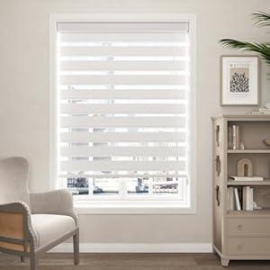 Zebra Blinds for Windows (32" W x 72" H, White) Zebra Roller Window Shades, Corded Dual Layer Light Filtering Privacy for Day and Night, Light Control and Protecting Privacy for Home and Office