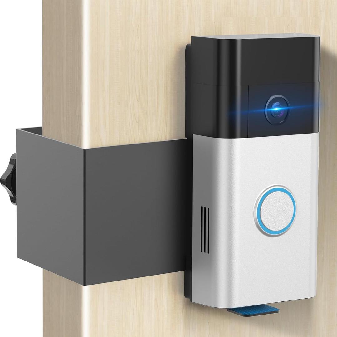 Anti-Theft Video Doorbell Mount Compatible with Ring, No-Drill Ring Camera Bracket Adjustable Easily Install Doorbell Mount for Apartment, Houses, Businesses, Not for Security Door (Black)