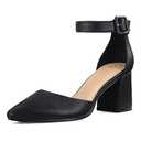 mysoft Women's Pointed Toe Low Chunky Heels Closed Toe Ankle Strap Dress Pump Shoes - Size 6