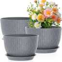 12/10/9 inch Large Flower Pots, 3 Set Big Plant Pots for Outdoor Indoor Plants with Water Ripples, Wide Plastic Planters with Drainage Holes and Saucers for Garden House Plants