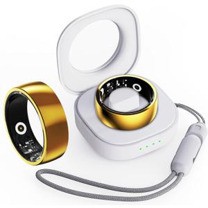 Smart Ring Heart Rate Monitor Fitness Ring Blood Pressure Sleep Tracker Fitness Tracker Pedometer Calories Step Counter Waterproof Smart Rings for Men Women with Charging Case (#20, Gold)