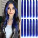 12 Pcs Blue hair extensions 22 Inch Straight colored hair colorful clip in extensions Highlight Party for Kids Girls and Women Gift (Blue,23)